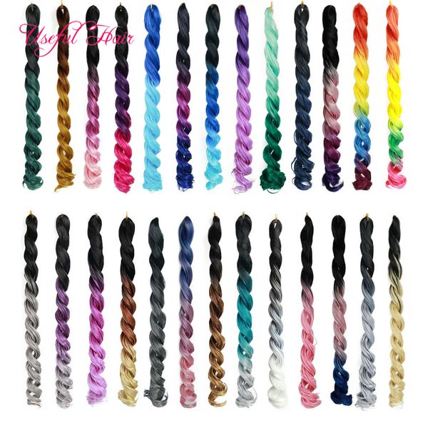 wholesale Big wave Bouncey curl corpo di mare intrecciare i capelli Estensione 24 pollici all'uncinetto trecce lunghe estensioni dei capelli sintetici drop ship Ombre ricci