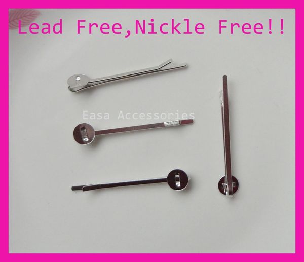 

metal bobby pins 50pcs 2mm*45mm silver finish hairpins plain flat hair slide with 8mm gluing pads at nickle and lead free, Golden;silver