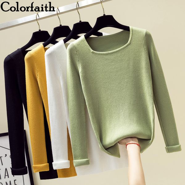 

colorfaith new 2019 autumn winter women's sweaters knitting bottoming warm korean style solid ladies minimalist sw711