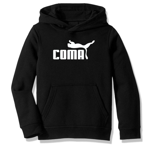 

fleece hooded sweatshirt hoodies coma parody gift casual clothing, Black