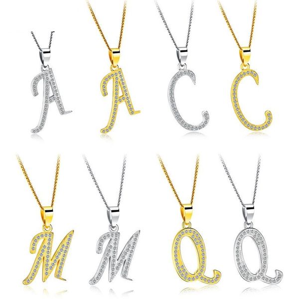 

new fashion luxury designer gold plated copper full diamond 24 letters pendant necklace for women men 50cm, Silver