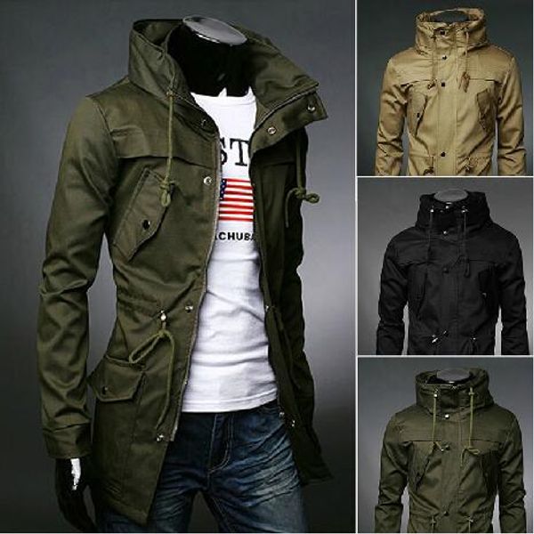 

mens designer jackets spring and autumn famous designer new men's windbreaker solid color slim long british coat tide coat men, Tan;black