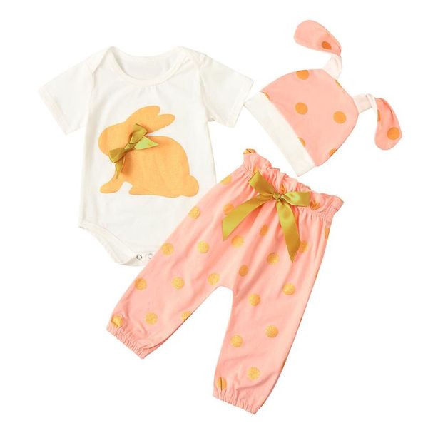 

новорожденный пасхальный наряд девушки мальчики печати милый мультфильм с коротким рукавом комбинезон шляпа брюки наборы летняя одежда bebek, White