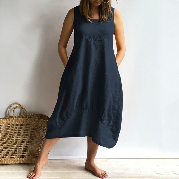 

plus size dresses women clothes women dress 2019 vonda summer sleeveless neck mid calf dresses casual vintage plus size vestidos, Black;gray