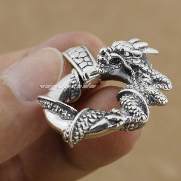 

925 sterling silver round dragon mens biker rock punk pendant 9h019 just pendant