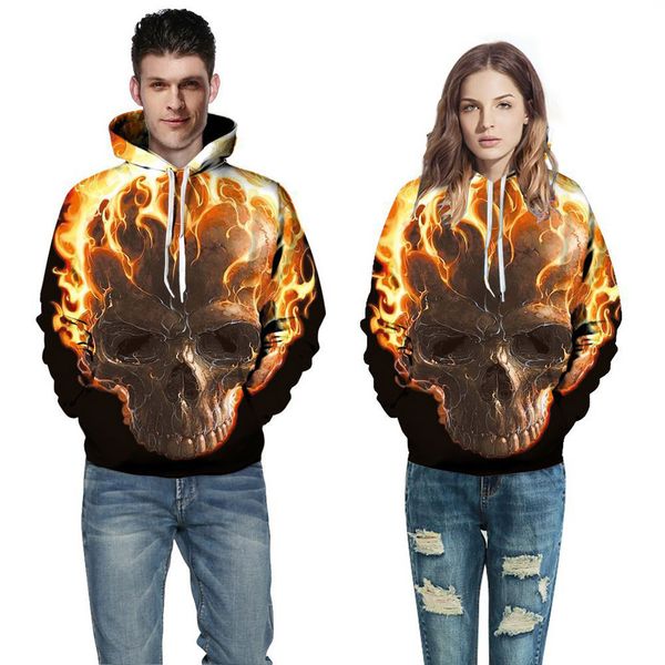 

plus size autumn men hoodie pullover funny 3d skull printing harajuku anime hooded sweatershirt men long sleeve clothes, Black