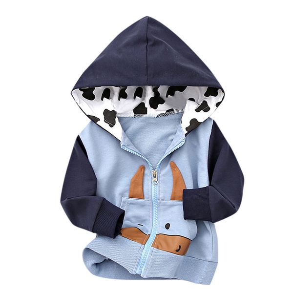 

winter fall kids jacket for toddler boy girl fashion hooded clothes cute cartoon long sleeve pocket zipper coat hooded outwear, Blue;gray