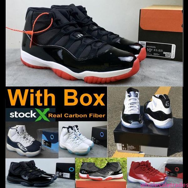 

new 2019 11 bred 11s concord 11 real carbon fiber gym red gamma blue midnight navy basketball shoes with men