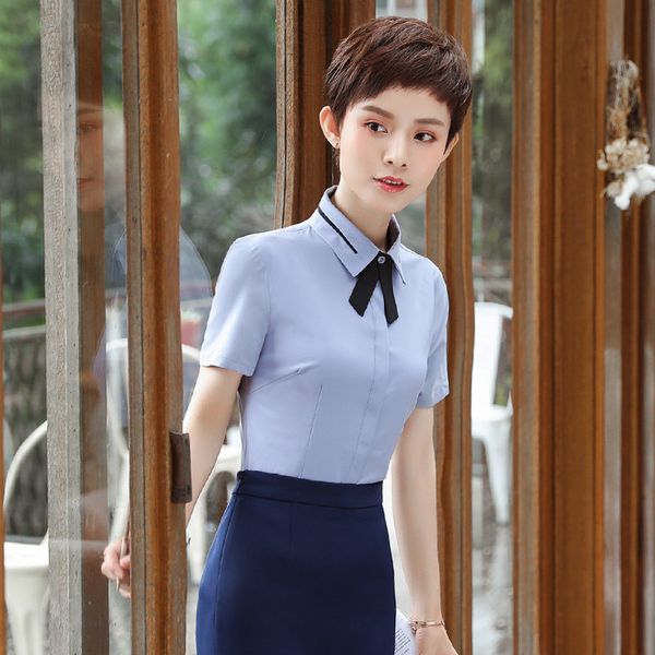 

occupation dress woman short sleeved summer white shirt self-cultivation temperament work clothes shirt suit, Black;brown