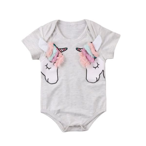 

cute newborn baby girls cartoon unicorn romper jumpsuit one-piece pullover outfits clothes, Blue
