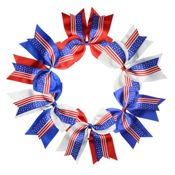 

usa flag ponytail holder 8inch cheerleader bowknot elastic hair ties hair accessories dovetail bow hair ring 4th of july cheer jewelry gift, Golden;silver