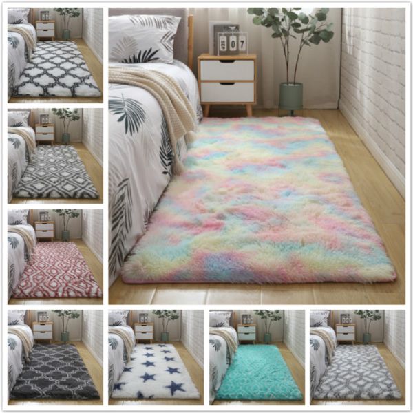 

area-rugs fluffy shaggy carpets plush faux fur home carpet soft plaid rainbown carpet home decor living room bedroom area rug