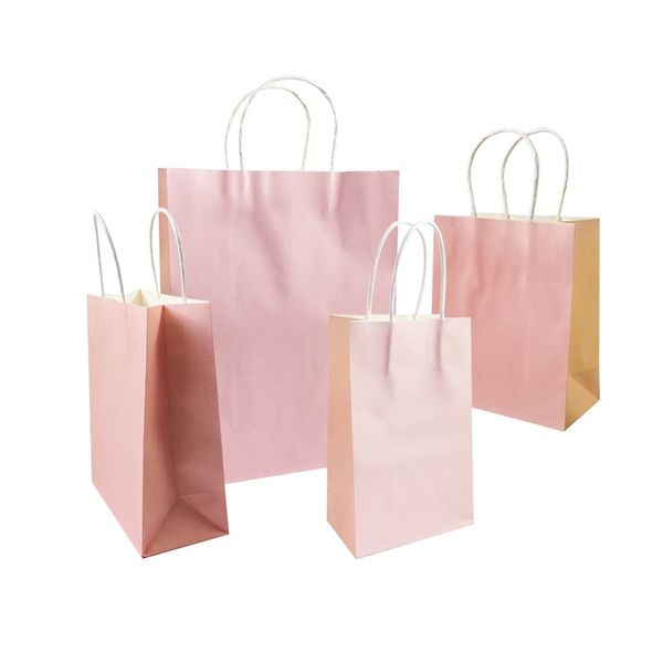 

10 pcs/lot festival gift kraft bag soft pink shopping bags diy multifunction recyclable paper bag with handles