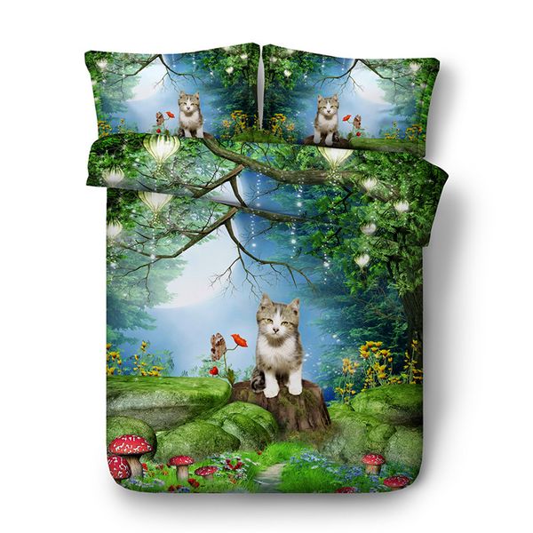 3d Animal Cat Duvet Cover With Pillow Shams Bedding Microfiber