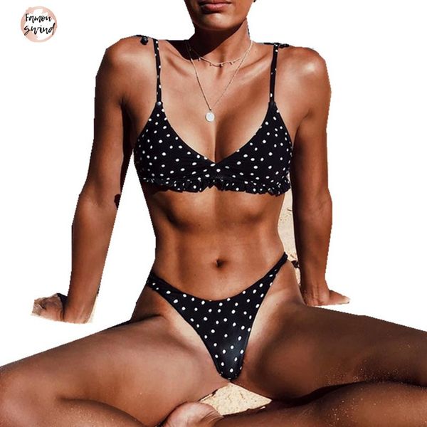 

женщины лето бикини с низкой талией горошек пляжный комплект купальник дамы купальники купальники одежда для пляжа женщины femme, White;black