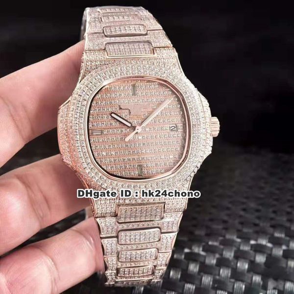 6 Style Best Nautilus Oro rosa Pieno di diamanti Cal.324 SC Autoamtic Orologio da uomo 5719 Dense Diamond Dial Diamond Bracciale Orologi da uomo