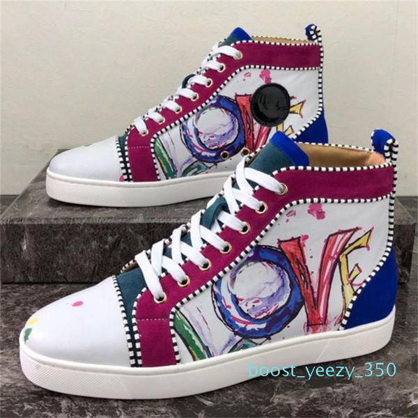 

2019 men women casual shoes designer red bottom studded spikes fashion insider sneakers black red white leather high size34-48 s1 b35