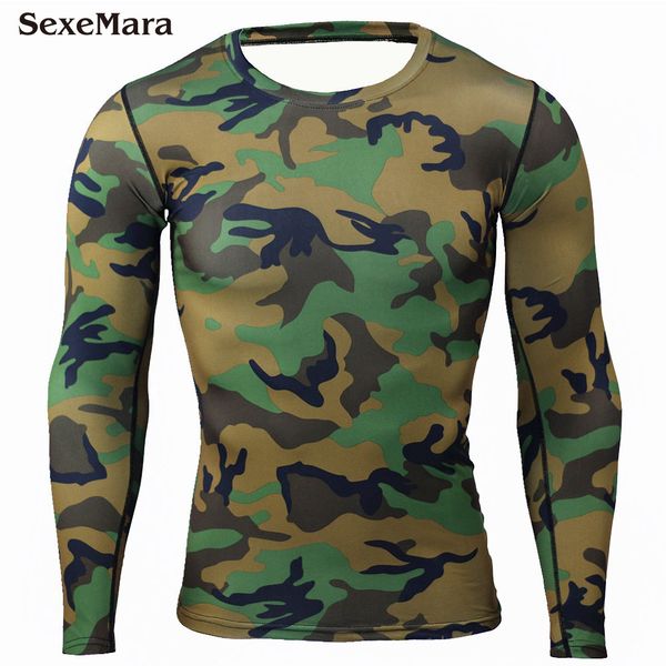 

men's sportswear compression camouflage long sleeve t shirt run jogging sports shirts male gym fitness tight elasticity tee, Black;blue