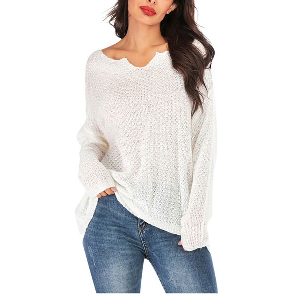 

fashion women autumn white sweater long sleeve v neck casual loose sweatshirt pullover for women ropa mujer invierno 2019