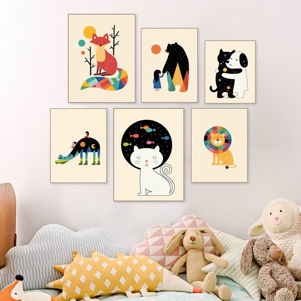 Ful Kawaii Animals Friend Bear Dog Cat Poster Prints Nordic Baby Room Wall Art Pictures Home Decor Canvas Painting Custom From Shengzhenming 6 27