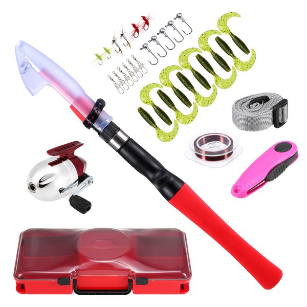 

1.2m fishing rod reel combo for kids spincast fishing reel rod pole lures hooks line accessories