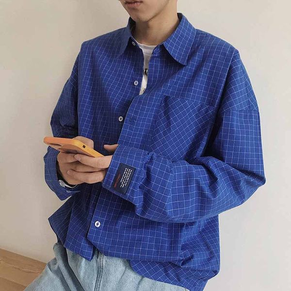 

men casual long sleeve plaid shirts male streetwear fashion hip hop white black dress shirt coat