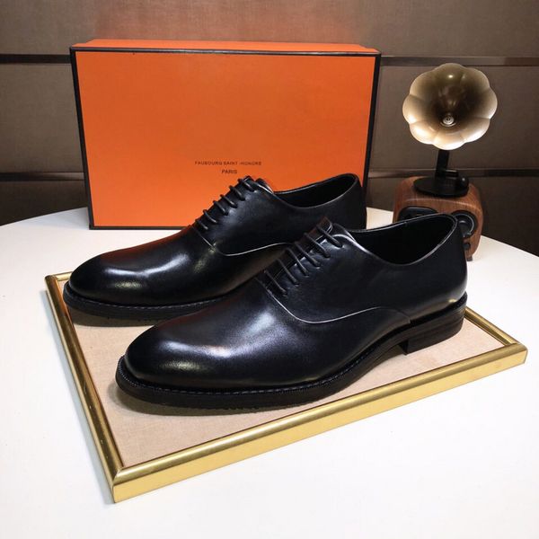 

paris luxury new h mens formal lace up gentleman brand wedding dress fashion leather shoes [orignal box] size 38-44, Black