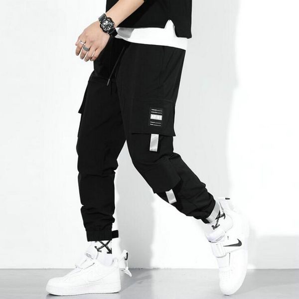 

2020 spring autumn streetwear cargo pants men cotton drawstring many pockets hip hop joggers trousers black male casual pants