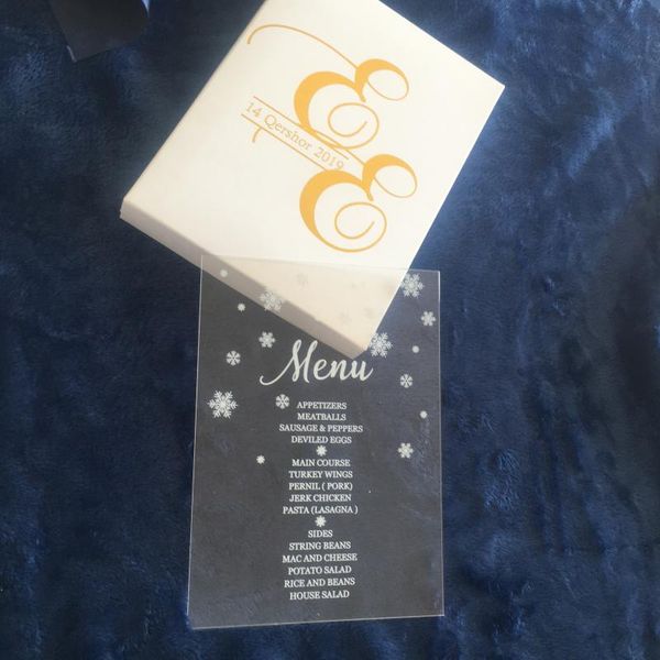 

sell menu card 50pcs custom snowflake printing clear acrylic card invitation cards
