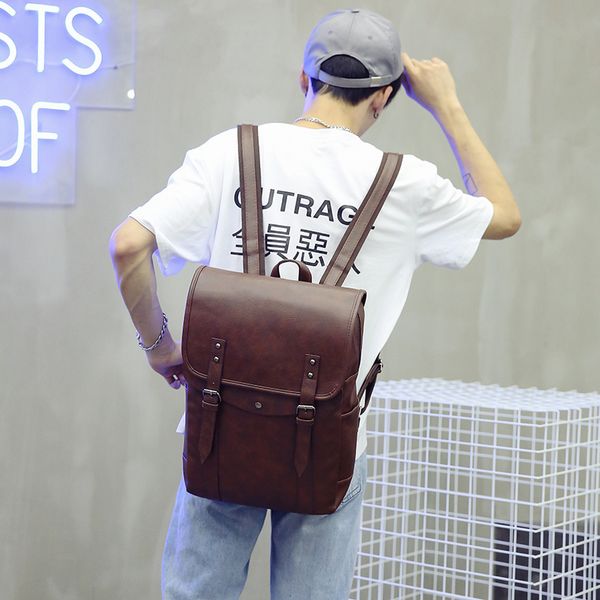 

classic wearproof pu leather male backpack individual large capacity shoulder bag fashion vintage schoolbag women backpack