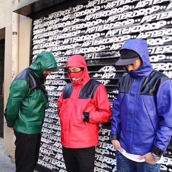 

пары верхняя одежда мода свободные дизайнерская мужская одежда хип-хоп мужские кожаные пальто лоскутное цвет с капюшоном с длинным рукавом, Black