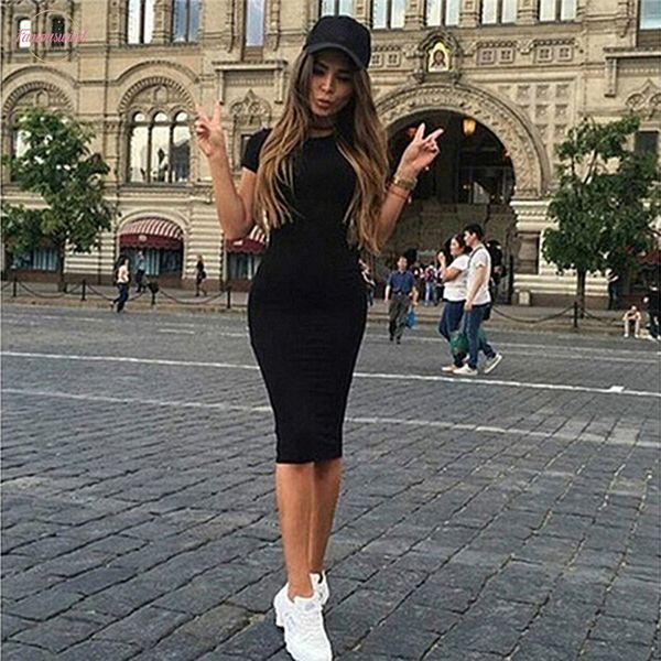

women summer dresses 95% cotton knee length skinny office dress short sleeve bandage bodycon beach dress vestidos robes, Black;gray