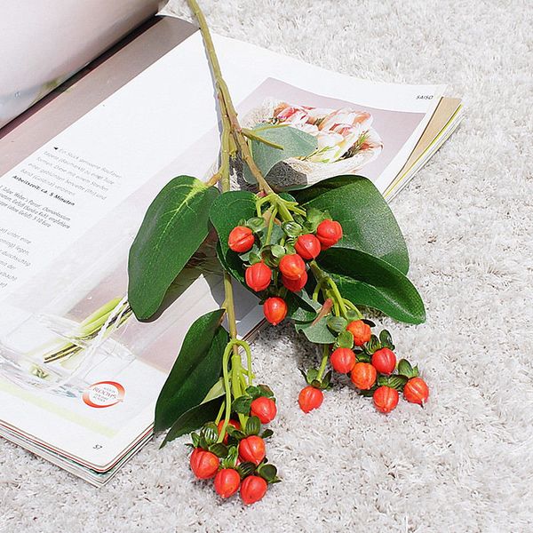 

long branch fake mini peach fruit artificial flowers for home l decor wedding decoration flores with silk leaves
