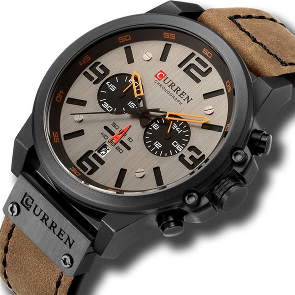 

curren 8314 fashion & casual leather strap quartz men watches casual date business male wristwatches clock gift homme, Slivery;brown