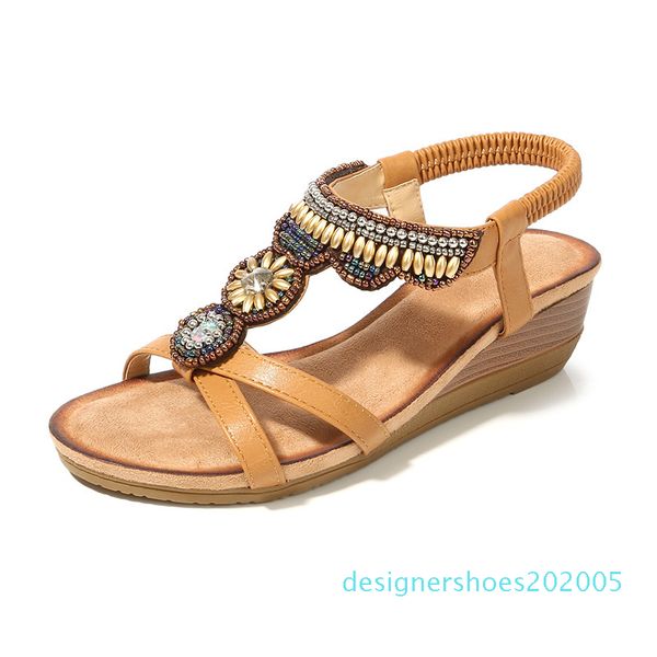 

women summer beach sandals mid heels wedges shoes woman beads crystal bohemia plus size pu sandalias mujer sapato feminino d05, Black