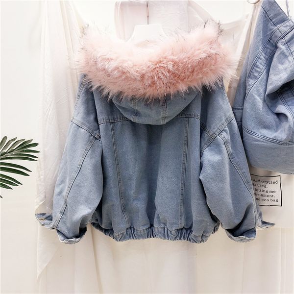 

women's jackets autumn winter thick lambs wool basic denim jacket women corduroy loose coat plus size cotton warm velvet jeans outerwea, Black;brown