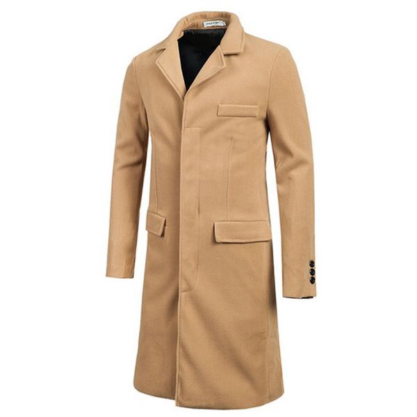 

solid color mens long trench coat autumn winter men's single-breasted long trench coat men overcoat mens jacket, Tan;black