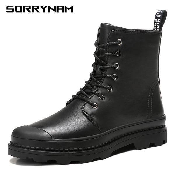 

natural cow leather shoes men snow boots 2019 handmade retro men warm boots, Black