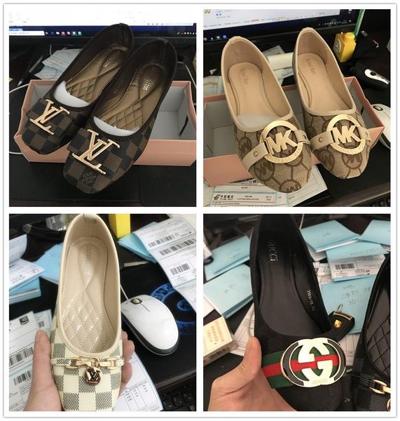 

classic shallow flats casual brand shoes women metal loafers slip on moccasins female suede leather luxury designer flat shoes gg channel, Black