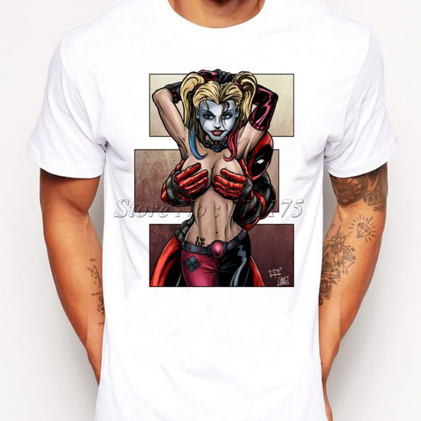 

2017 Deadpool With Hot Lady Printed T -Shirt For Men Boy Novelty Men 'S Round Neck Short Sleeve T Shirt Tops Fashion Tees