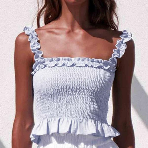 

women crop sleeveless lace-neck sling vest shirt blouse casual soild ladies summer clothing blouses, White