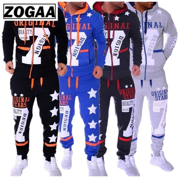 

zogaa 2 pieces set men's fashion hoodies set suits hit color mosaic stars sweater sweatsuit men track suit men clothes 2020, Gray