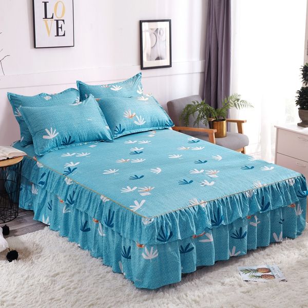 

2019 new folded double lace bedspread fitted sheet pillowcases 2/3pcs princess lace bedding bed skirt