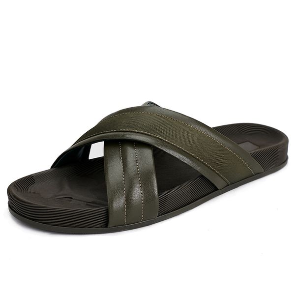

slippers male leisure genuine leather outer wear beach sandals fender summer men genuine leather slippers cowhide, Black
