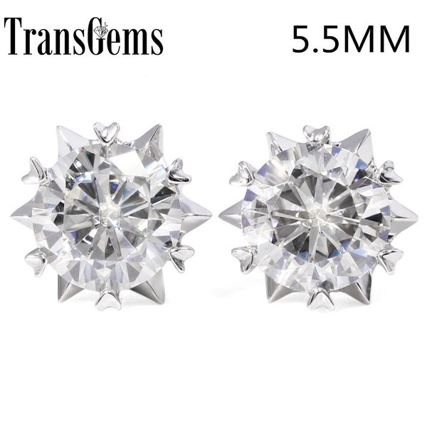 

transgems snow flower shaped 14k 585 белое золото 1.2 ctwct 5.5 мм муассанит серьги стержня push back для женщин свадебные украшения y200620, Golden;silver