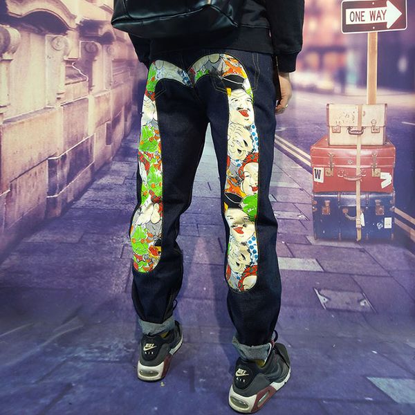 

mens jeans 2019 autumn new slim fit straight stitching printing large fashion casual desinger jeans demin pants solid plus size 28-40, Blue