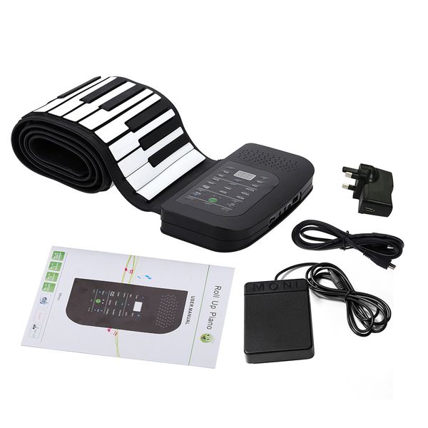 

portable 88 keys keyboard piano silicone flexible roll up piano foldable keyboard hand-rolling piano with battery sustain pedal