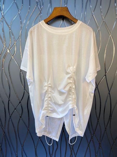 

2020 spring new women's wild short sleeve loose-fit drawstring wrinkled blouse 0505, White