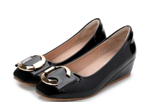 

2019 women's shoes in spring and autumn with new style slope heel square head bowknot@1001, Black