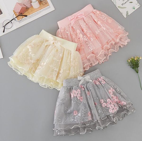 

2020 spring summer new girls' pure cotton mesh embroidered skirts 3-8 years children's clothing gd152, Blue